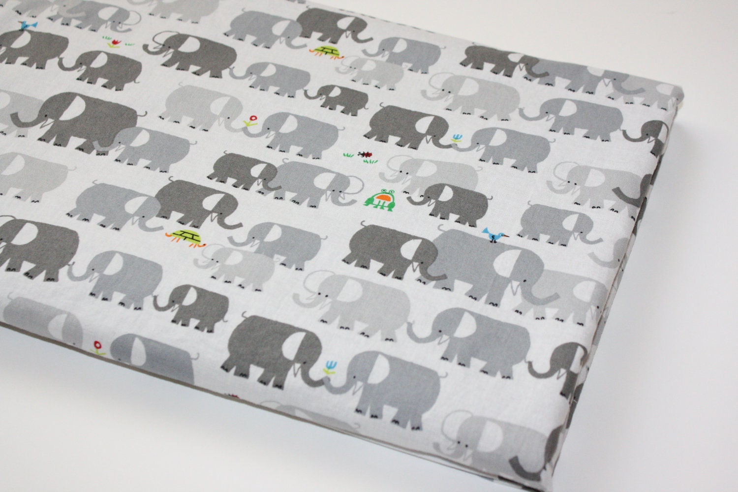 Organic Baby Blanket - Happy Drawing by Ed Emberley - Elephants with Charcoal Minky (30 X 32)