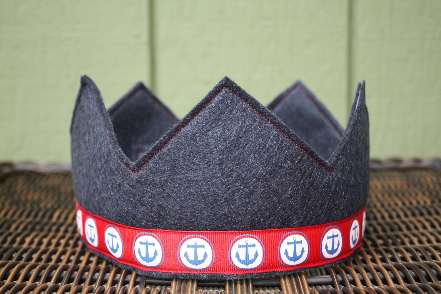 Traditional Navy Blue Felt Crown Nautical with Anchors