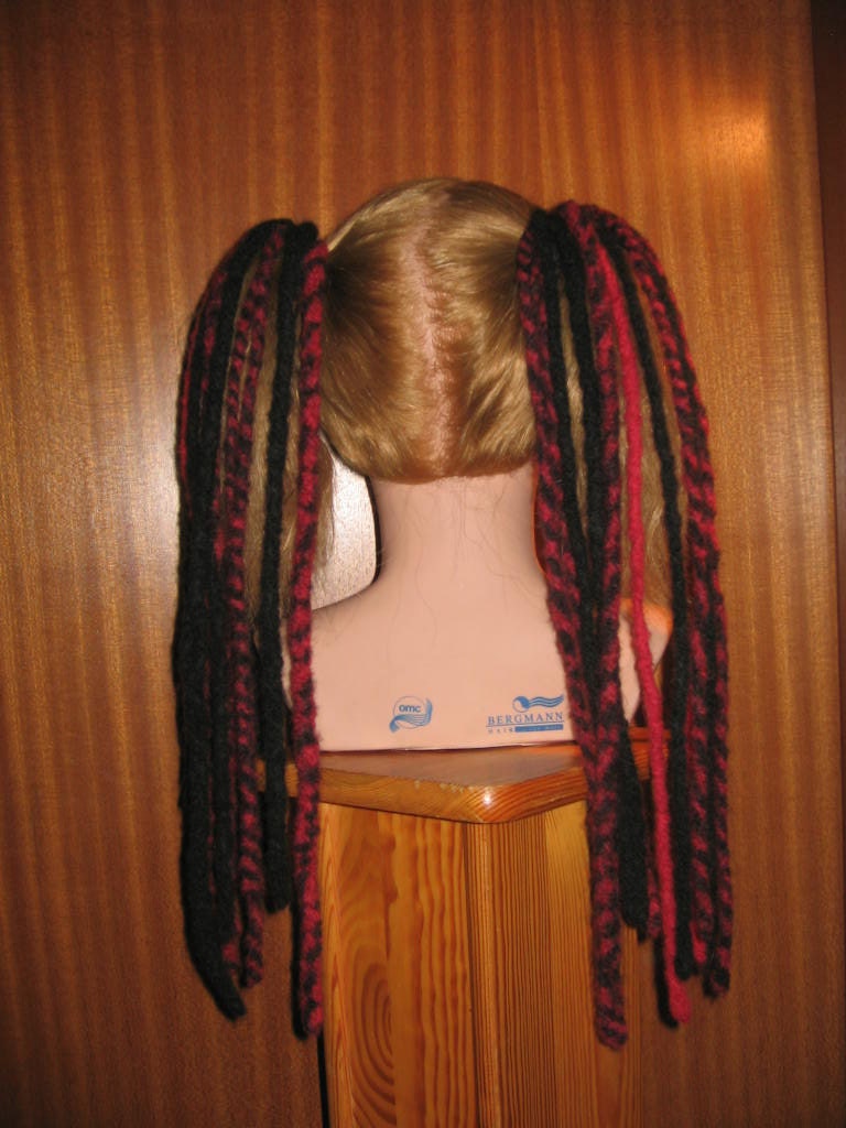 SALE goth Lolita wool DREAD FALLS "Vampiria" 2 pieces for 2 pigtails hand-felted 40 cm/ 15'' long Rockabilly Tribal belly dance Fantasy wig