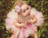 baby headband girls dusty rose and beige tutu flower headband set newborn through 4T