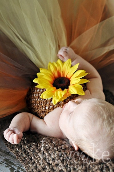 sunflower tutu dress for baby girls any size brown crochet top with rust yellow and brown autumn colors