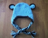 1-3 Year Sweet Monkey Hat -  Blue and Brown Photo Prop