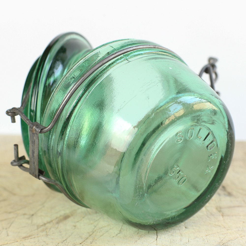 Vintage French Green Canning Jar, for Preserving, Heavy Glass