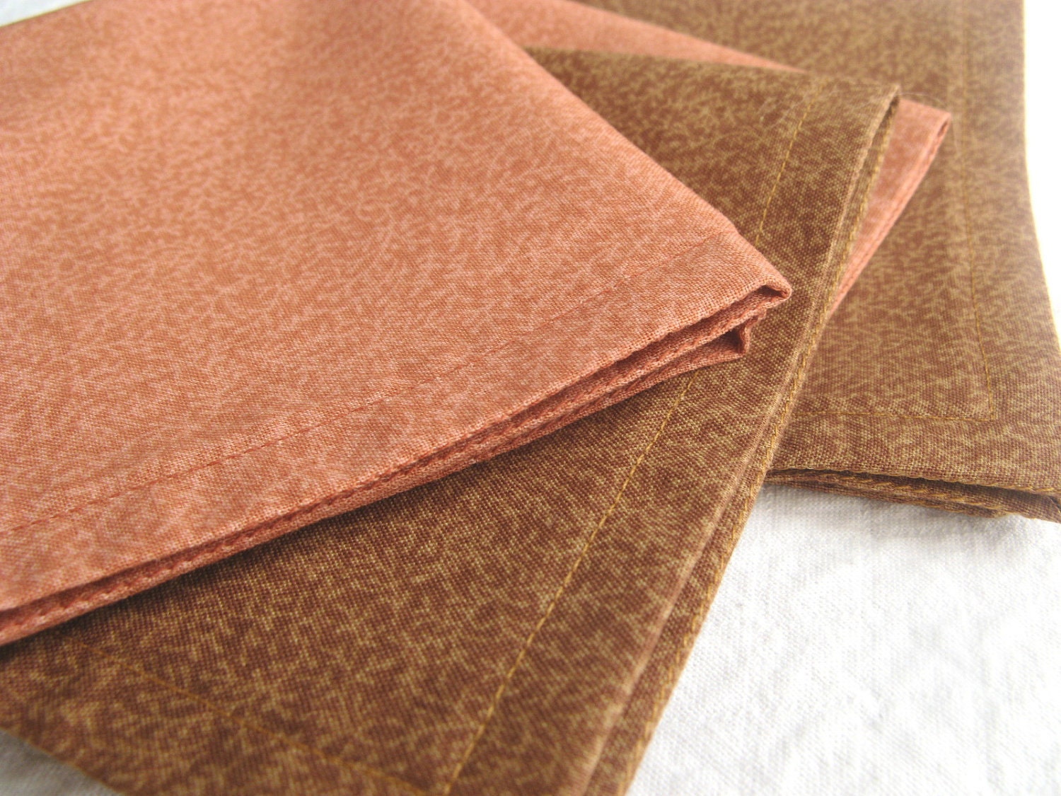 Rustic Cloth Cocktail Napkins, Peach and Brown, Ten Inch, Set of Four