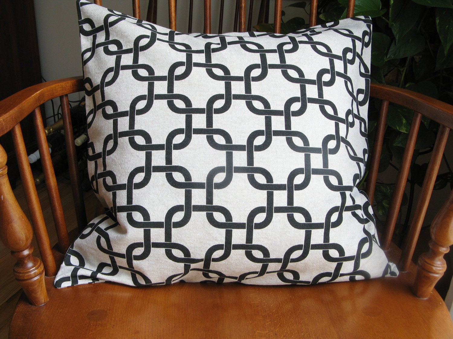 Pillow Cover Slipcover Squares Links Black Tan Oatmeal Washable 18 Inch
