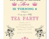 Alice in Wonderland White Rabbit Mad Hatter Inspired Tea Party Birthday Invitation - Printable Uprint 305 Il_170x135