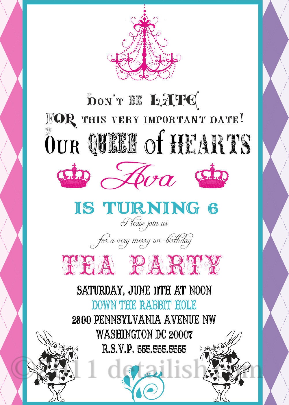Alice in Wonderland Fancy Tea Party Invitation Birthday - Printable 304 Il_170x135