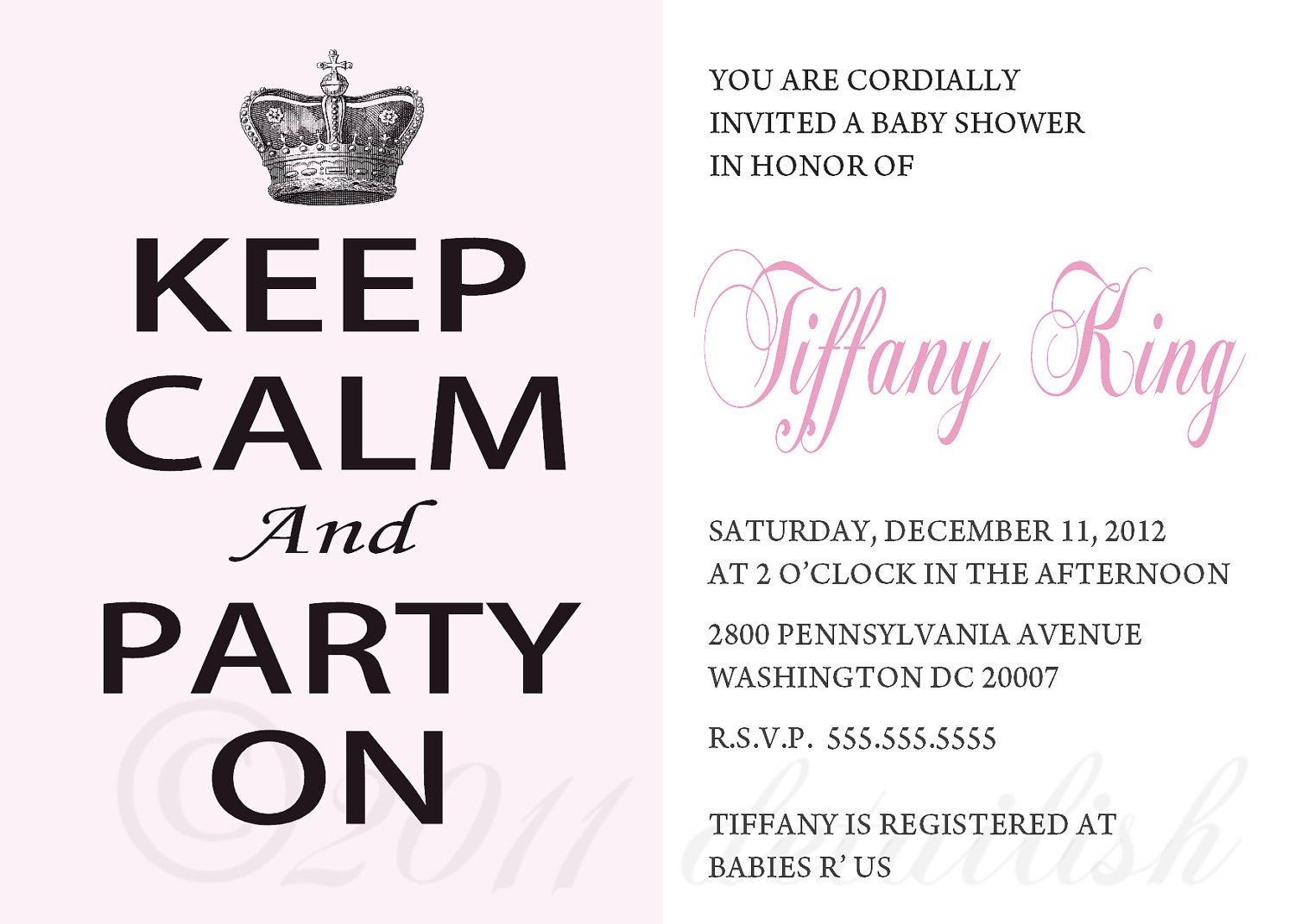 Printable Keep Calm and Party On Invite - Birthday, Baby Shower, Wedding or Bridal Shower - DIY Uprint 350 Il_170x135