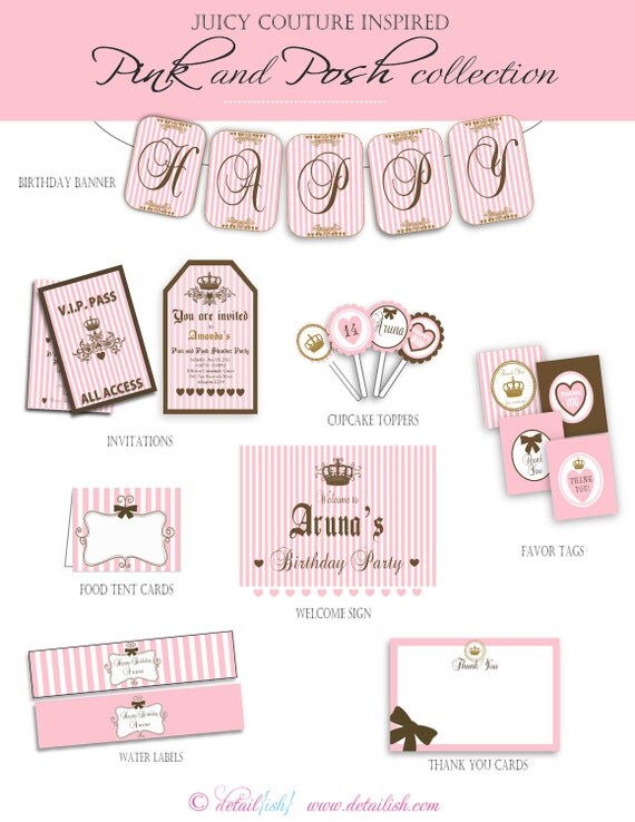 Juicy Couture Inspired Birthday Party Collection Pink and Posh Collection - DIY Printable Il_570xn