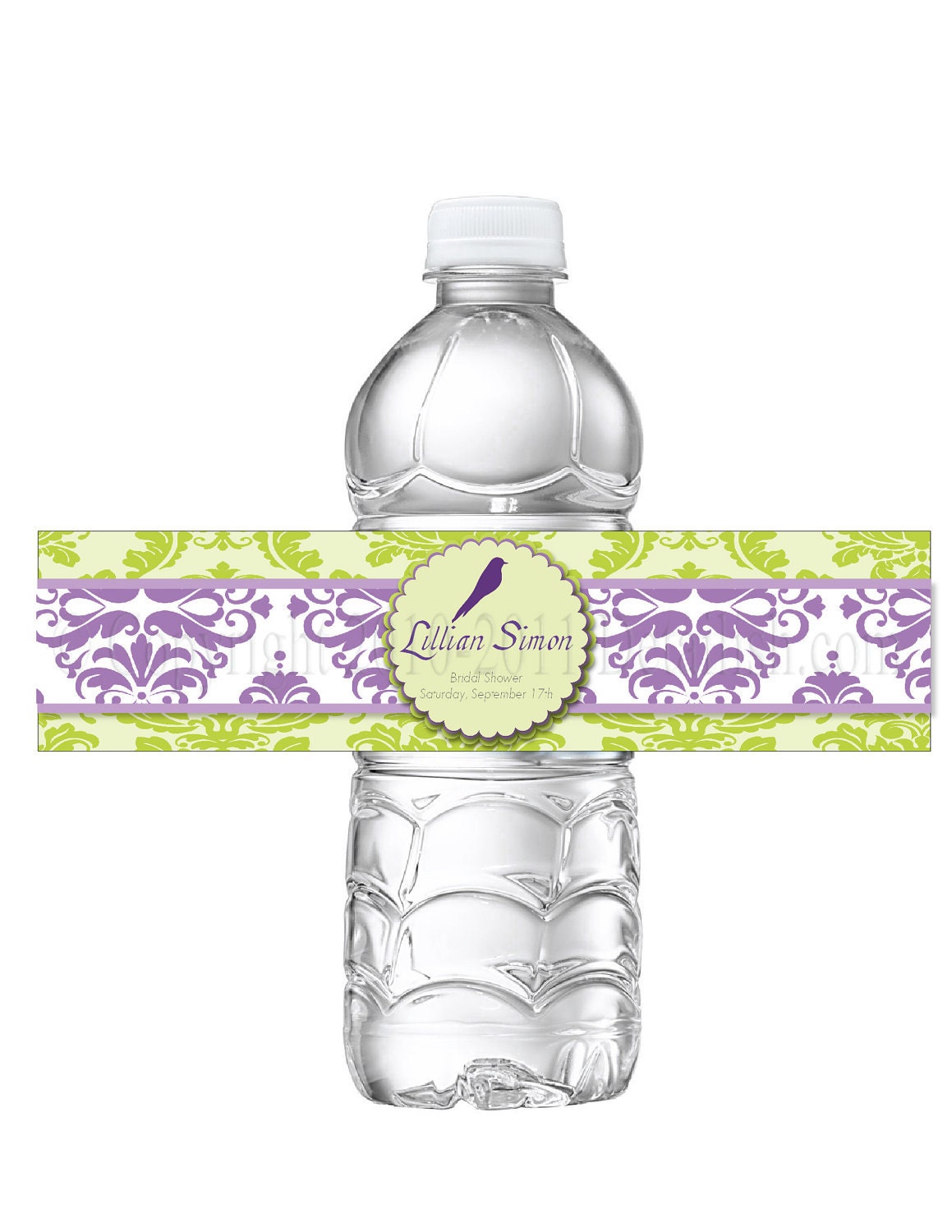 PRINTABLE Green Damask Charming Birdie Bridal Shower Wedding Shower Baby Shower Birthday Water Bottle Labels- Print as many as you need Il_570xn