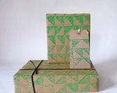 Linocut green geometric giftwrap