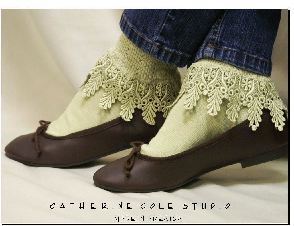My Signature Lace Sock - Venise Lace cuff socks  womens LEAF - Catherine Cole Studio SLC2 victorian lace boot socks  Made in USA