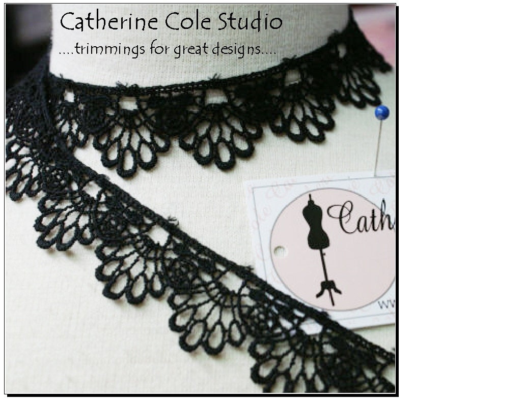 Black lace 2 yd. black venise lace noir lace gothic lace jewelry necklace lace black lace trims by Catherine Cole Studio