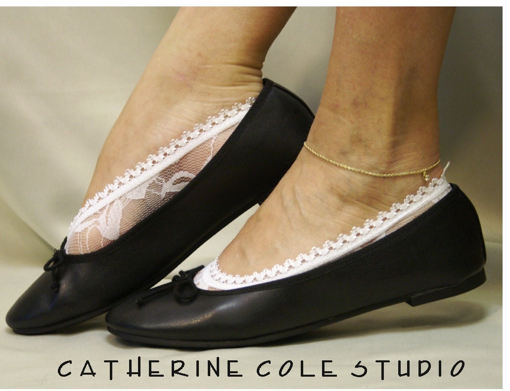 Lace socks for heels white lace footlet great for bridal wedding lace slipper lace peep socks womens Catherine Cole Studio FTL