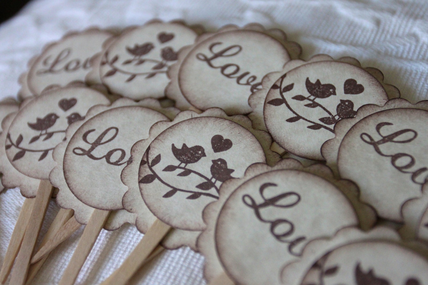 Set of 12 Love Bird Cupcake / Food Picks - Wedding - Wedding Shower