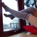 MOHAIR KNITTED SOCKS - Thigh High - Black and white -23 cm