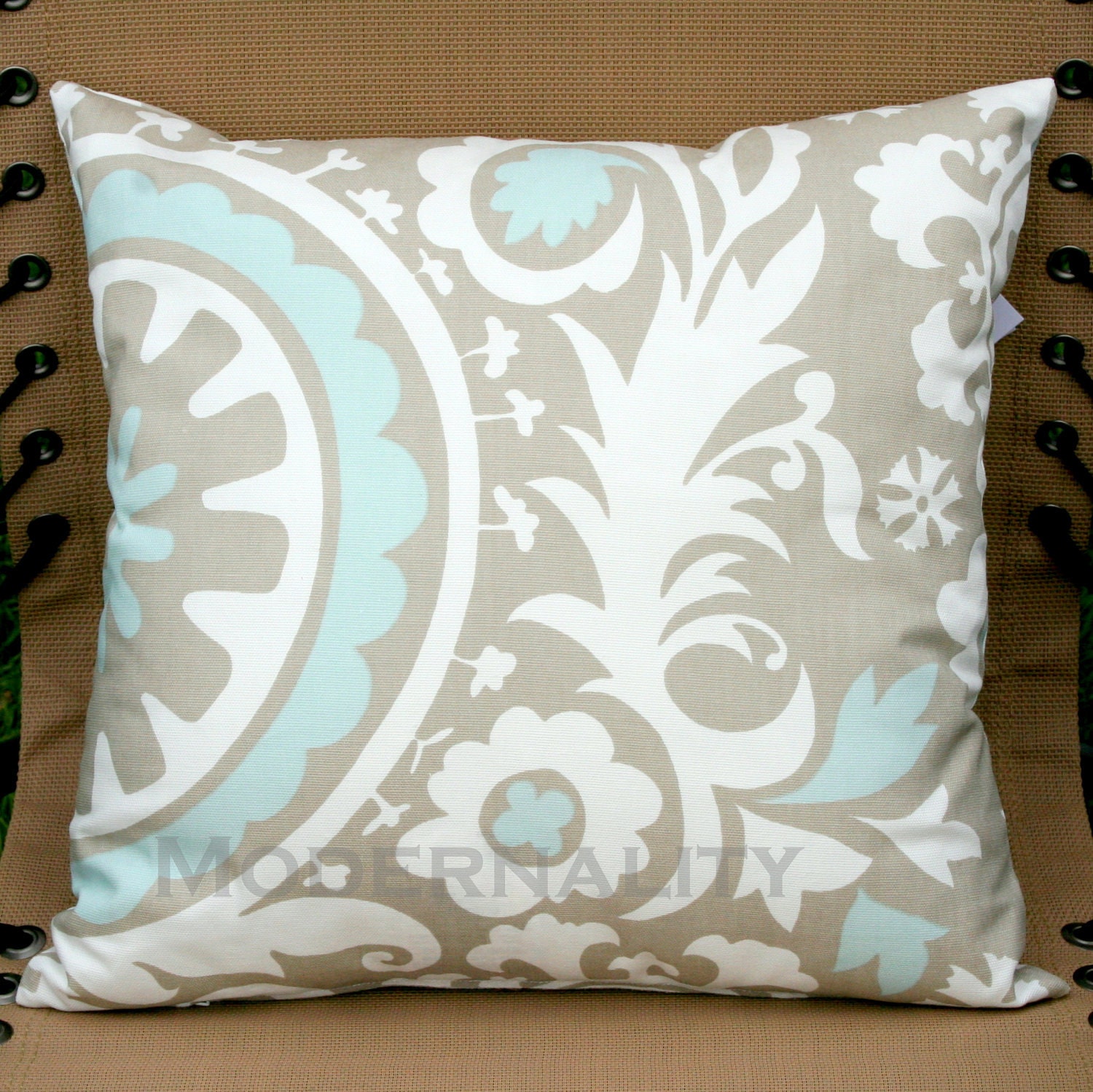 Premier Prints Powder Blue Suzani Pillow Cover- 16x16 inches- Hidden Zipper Closure