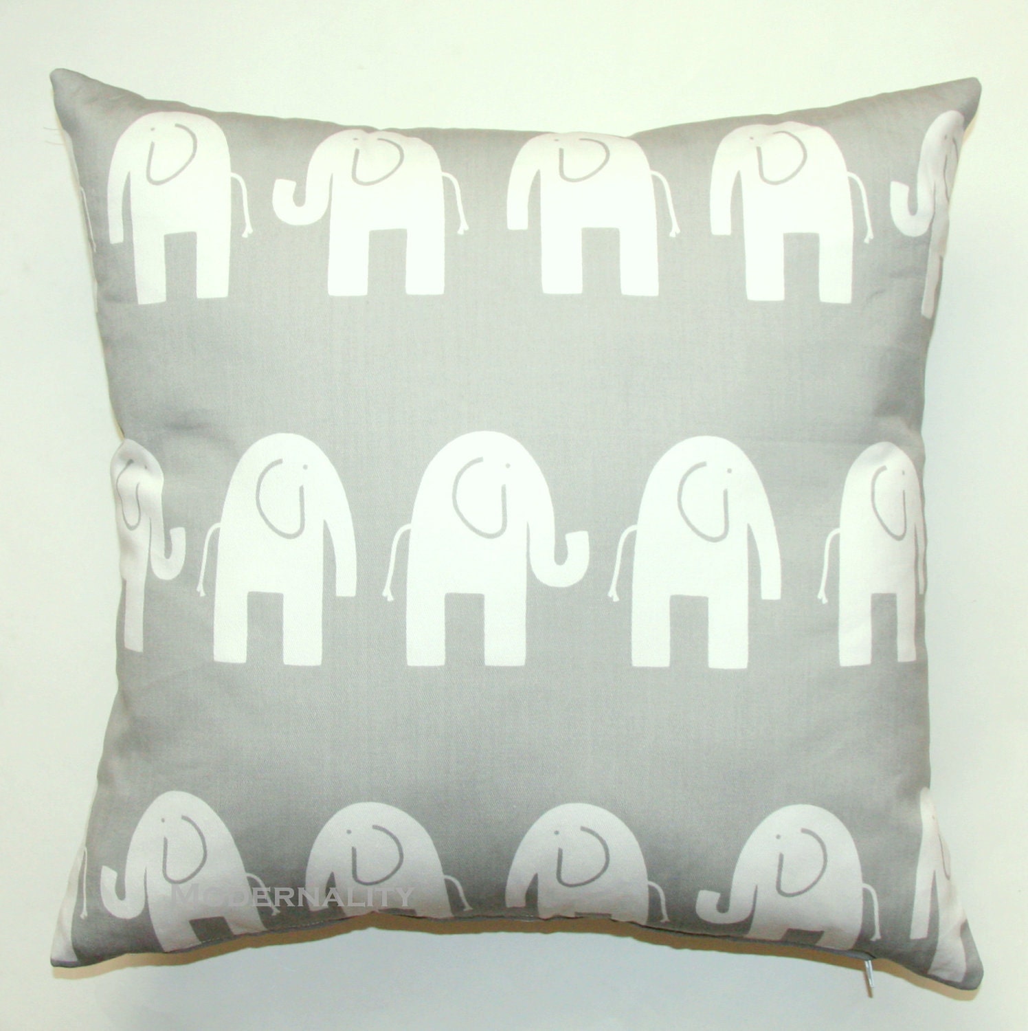 Premier Prints Grey and White Elephant Pillow Cover- 16x16 inches- Hidden Zipper Closure