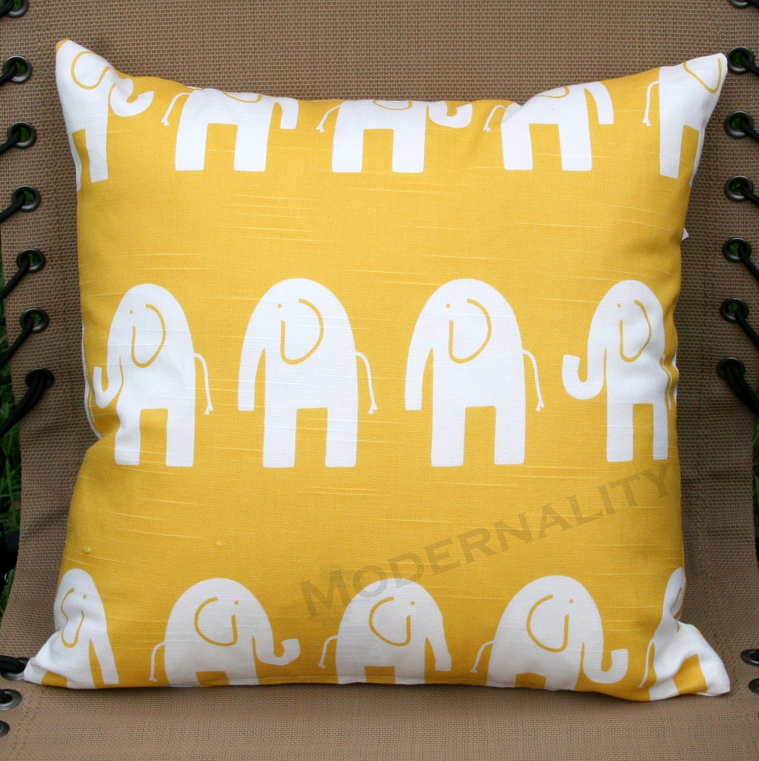 Premier Prints Yellow and White Elephant Pillow Cover- 18x18 inches- Hidden Zipper Closure