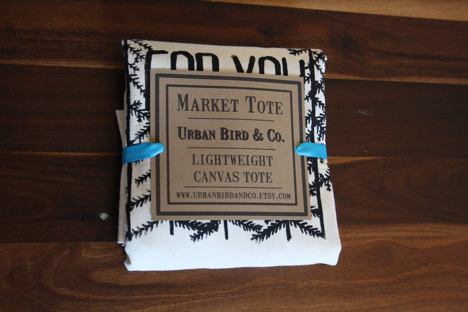 Canvas Market Tote "Pining For You" Black on Natural Canvas