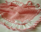 Crochet Baby Blanket / Afghan White Pink , Christening, Baptism, Baby Shower Gift