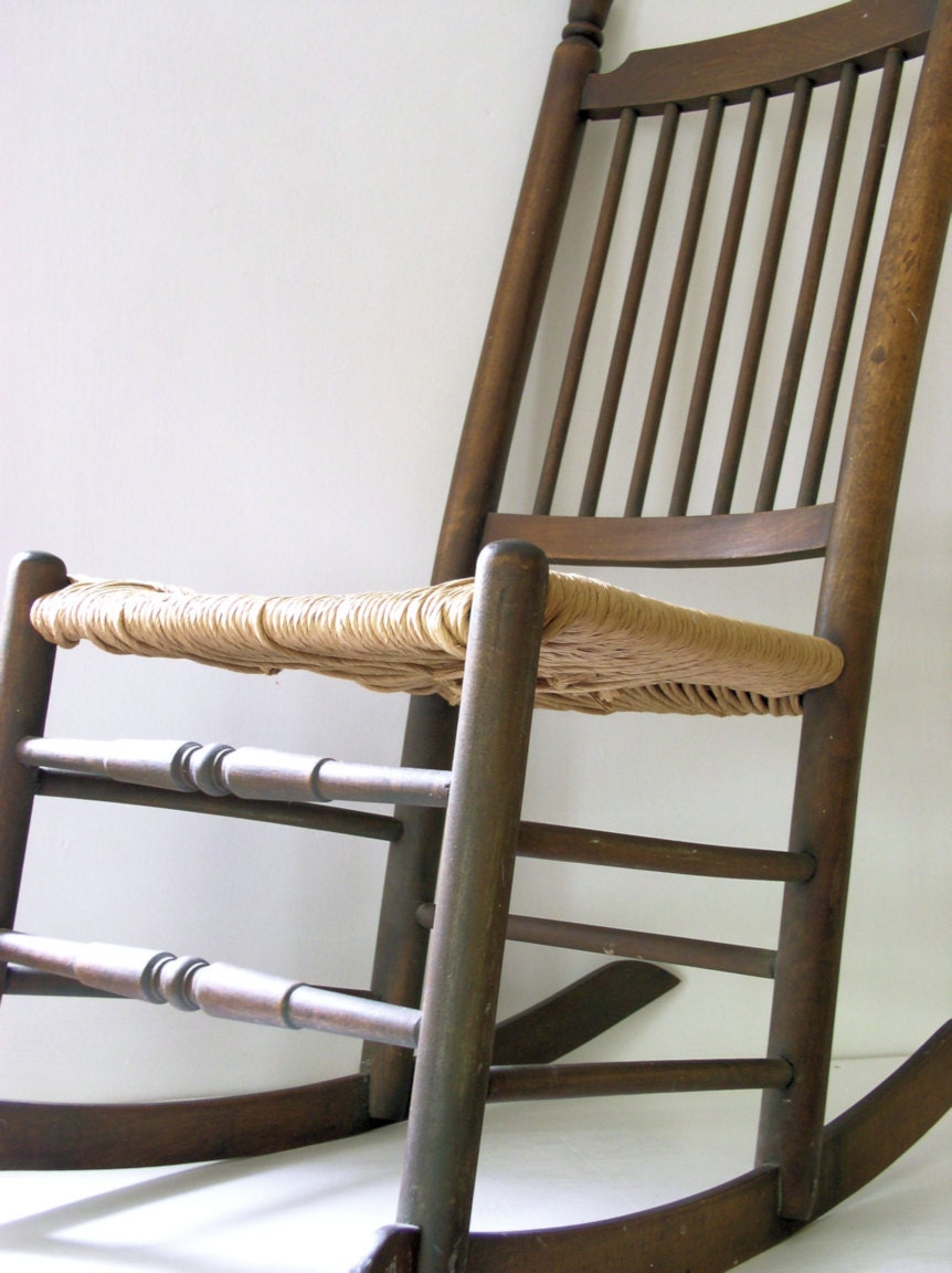 Vintage Cottage Rocker Chair with Rush Seat
