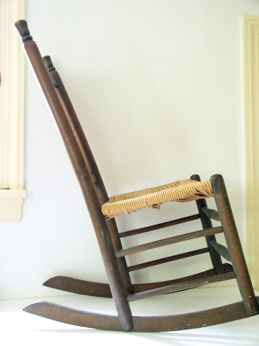 Vintage Cottage Rocker Chair with Rush Seat