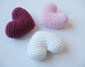 3 Big Crochet Hearts - Set Dark Pink, Pink, White