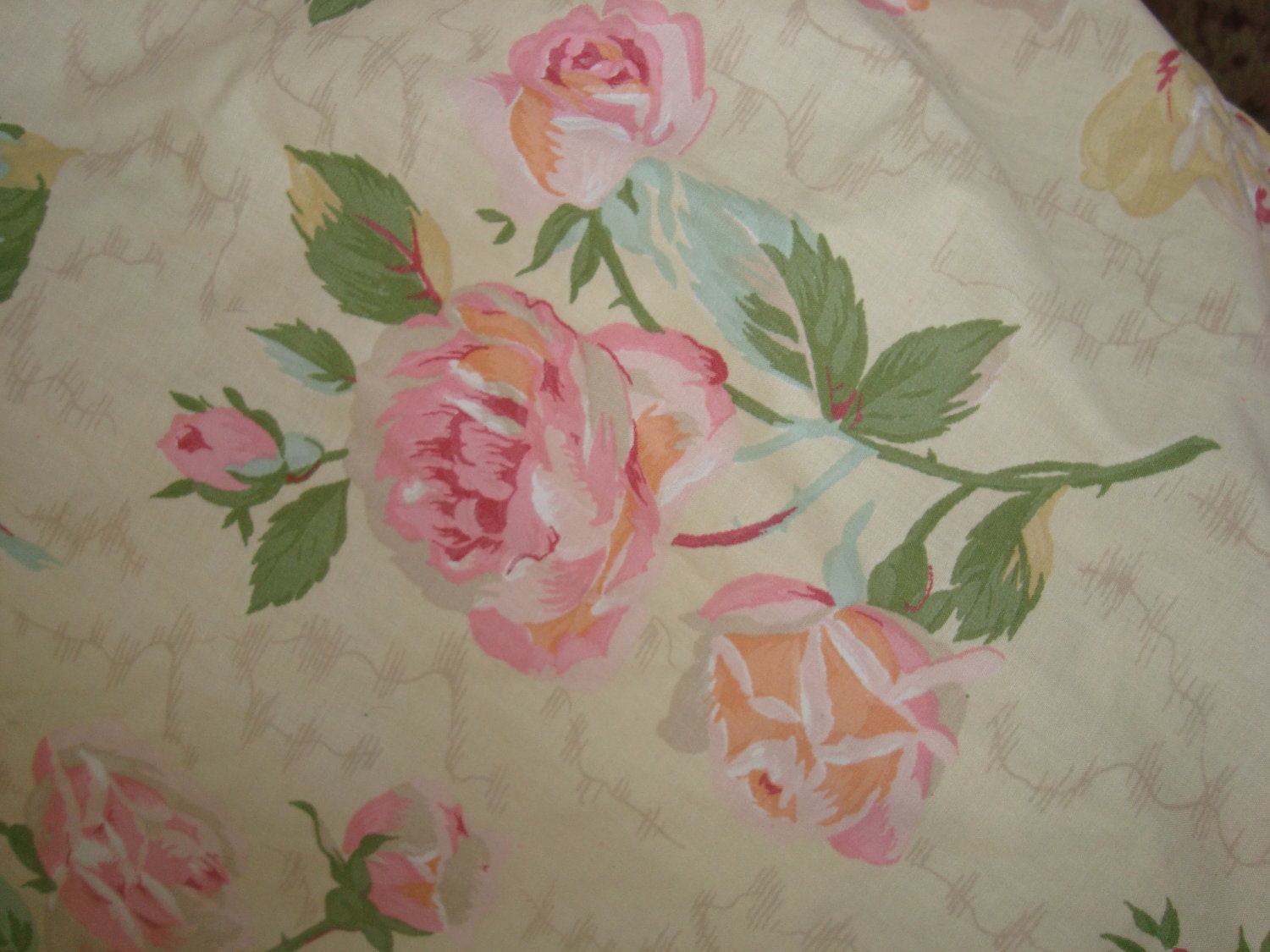 Floral Fitted Twin Sheet With Pink Cabbage Roses by mushroommary