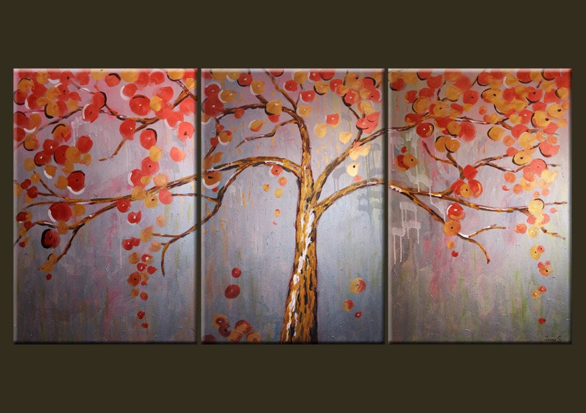 ORIGINAL Modern HUGE Large XXX  Abstract Fine Art Impasto texture Palette knife oil Apple Tree 36"x72" Painting by IraSher