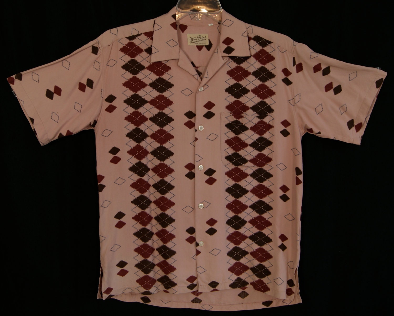 50s -M- RnR - Pink - Rayon - Rockabilly - Shirt - Atomic - Elvis - Repro - Argyle