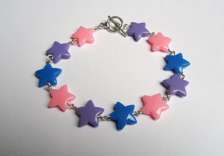SALE Pink, Purple and Blue Star Beads Bracelet