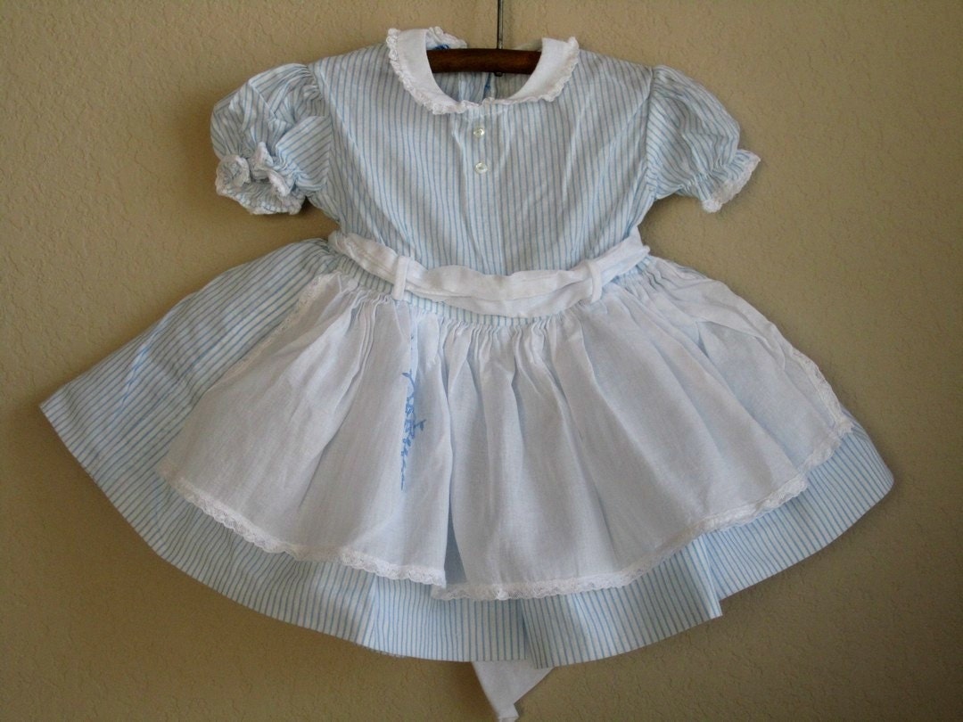 vintage baby dress with apron 1960s 6 months girls clothing