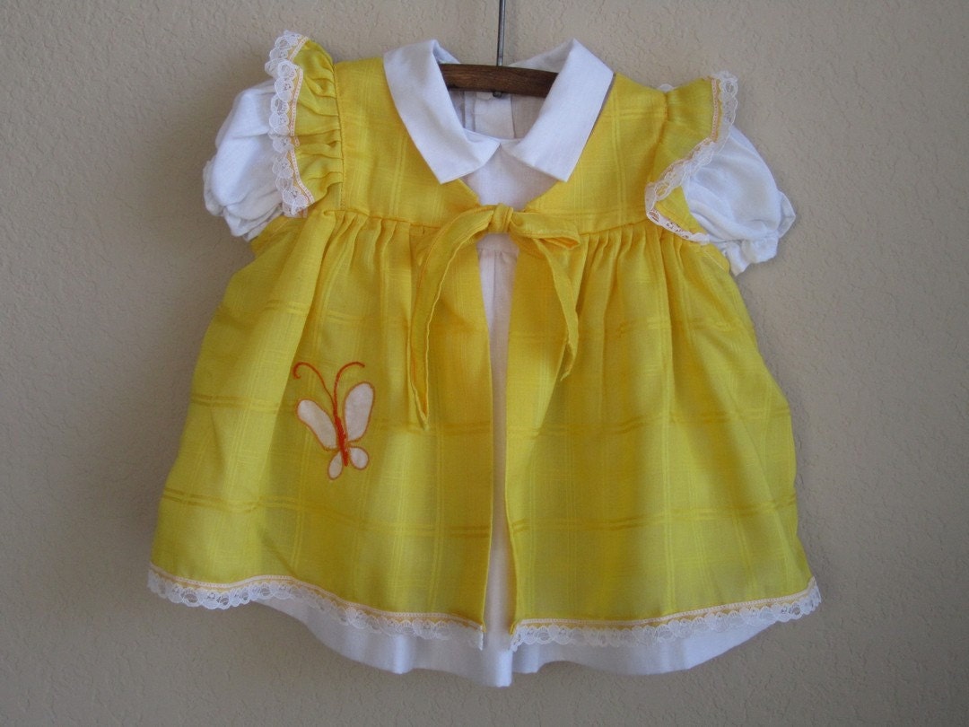 vintage baby dress with pinafore 9 months - OliversForest