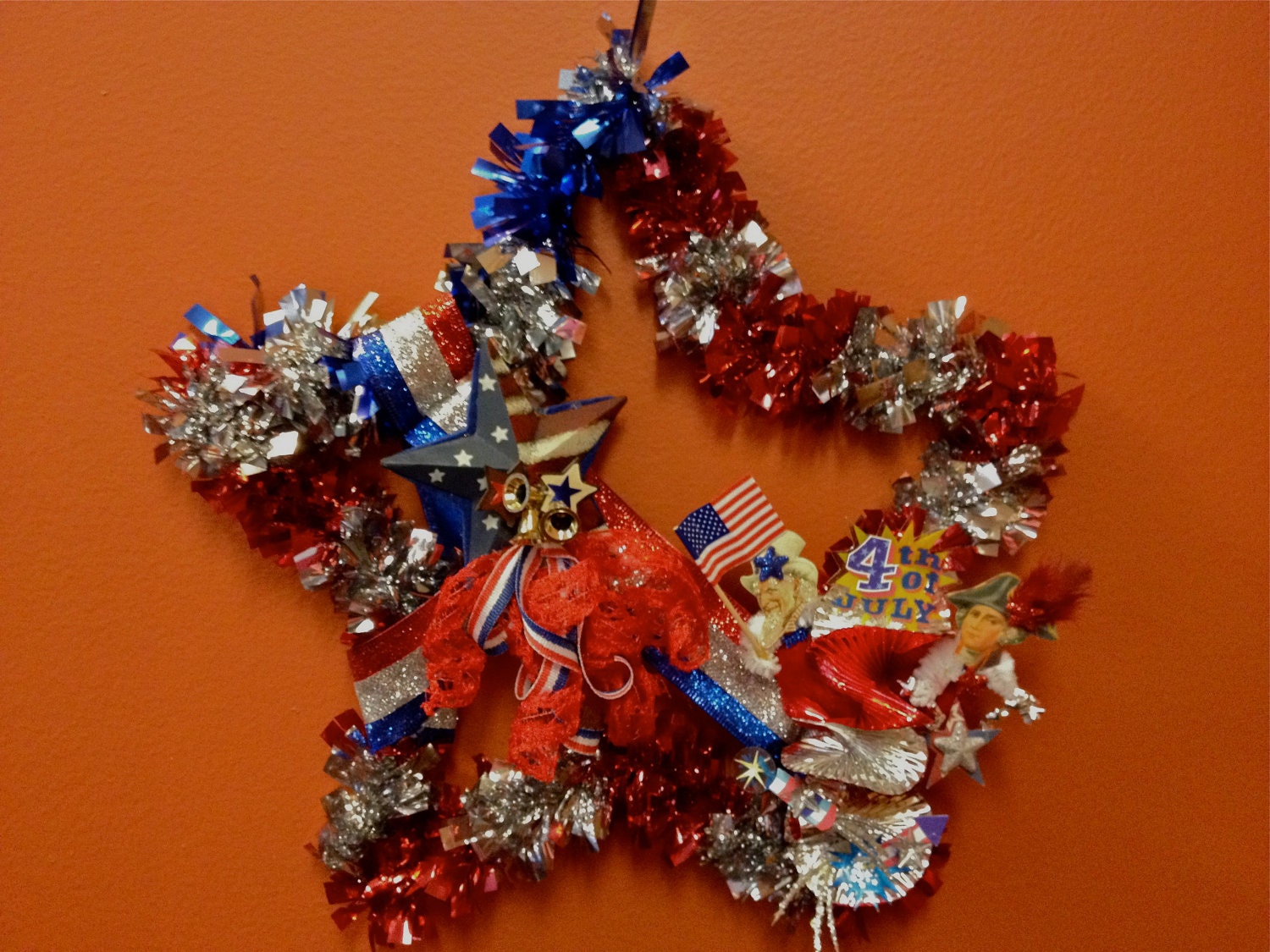 FREE SHIPPING: Patriotic Red, White, and Blue Decorative Vintage Inspired Star Wreath