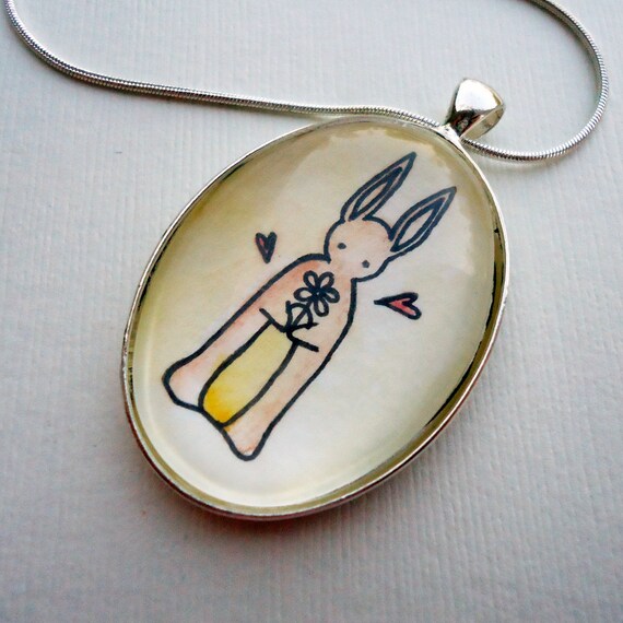 Bunny Rabbit Necklace - Glass Pendant - Art Jewelry