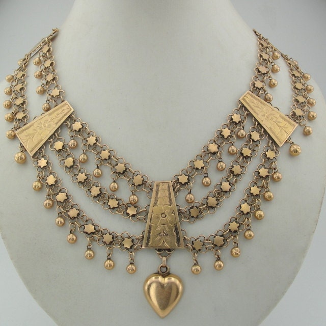 HadarVintage Yemenite 14K Yellow Gold Necklace With a Beautiful Heart (EB269)
