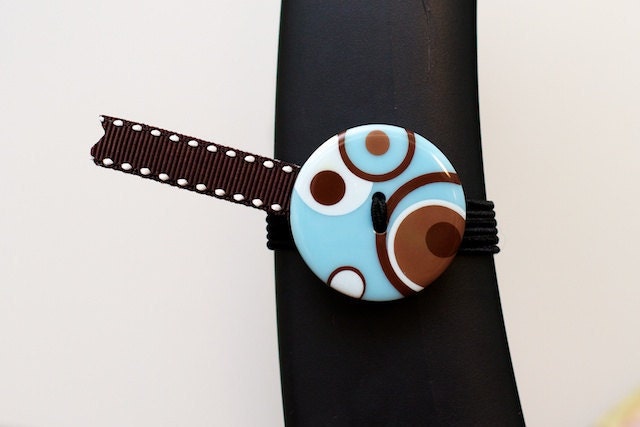 BosoBuddies -  Blue/Brown Circles w/ Brown White Stitches Ribbon (6020B-055)