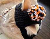 Pom Pom Cat Hat - Black, Orange, and White