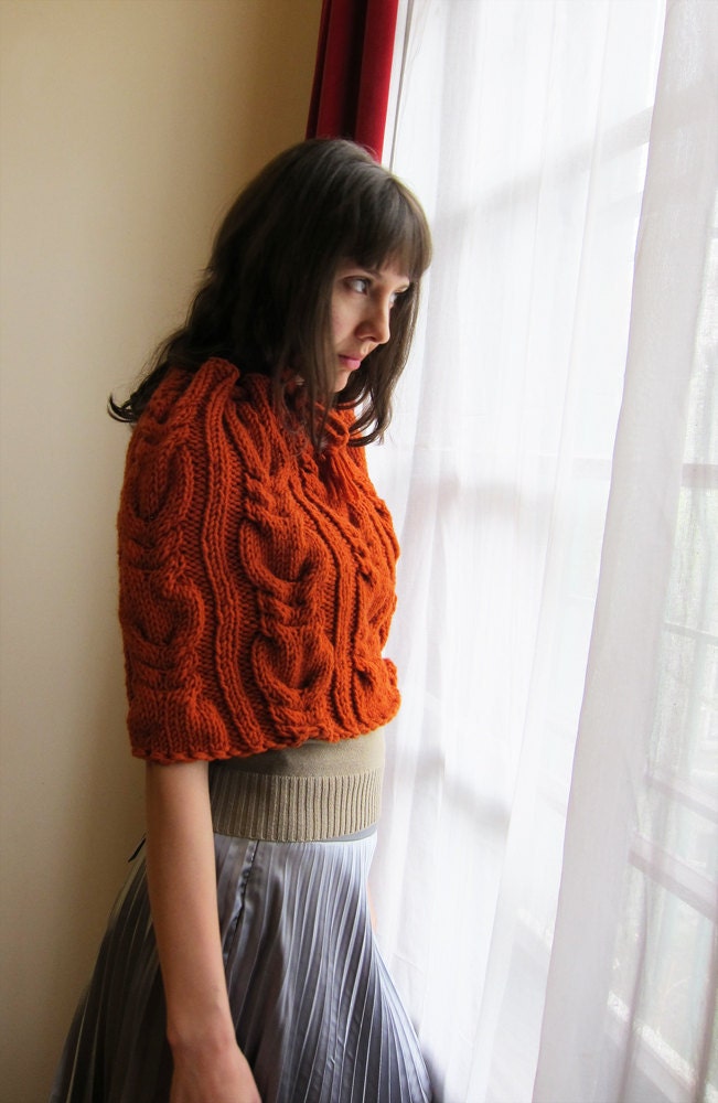 Hand knit Capelet in cadmium Red
