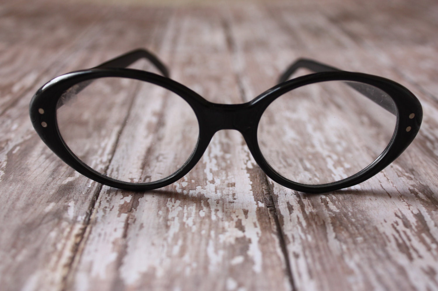 Vintage 1960's Black Plastic Oversized Oval Eyeglasses