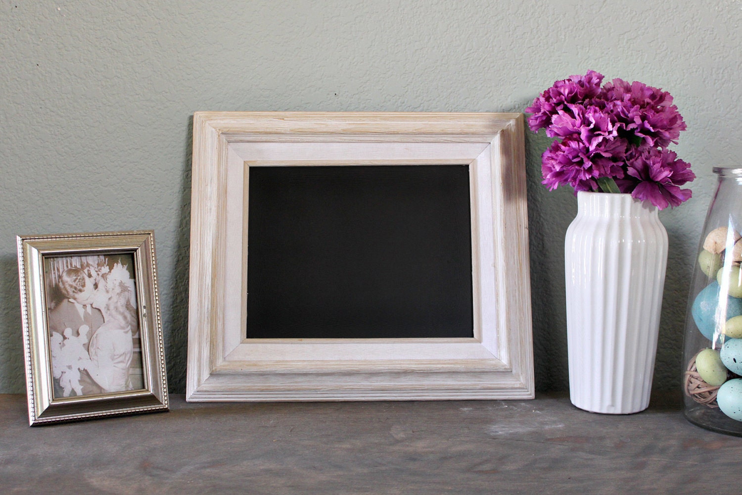Small white distressed magnetic chalkboard DECOR metal white ivory magnet