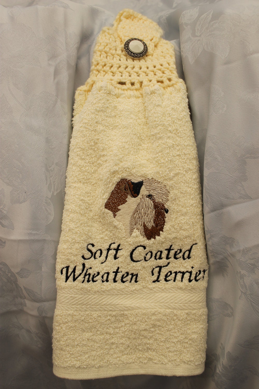 Towel - Soft Coated Wheaten Terrier dog - Embroidered crochet topped (Free USA Shipping)