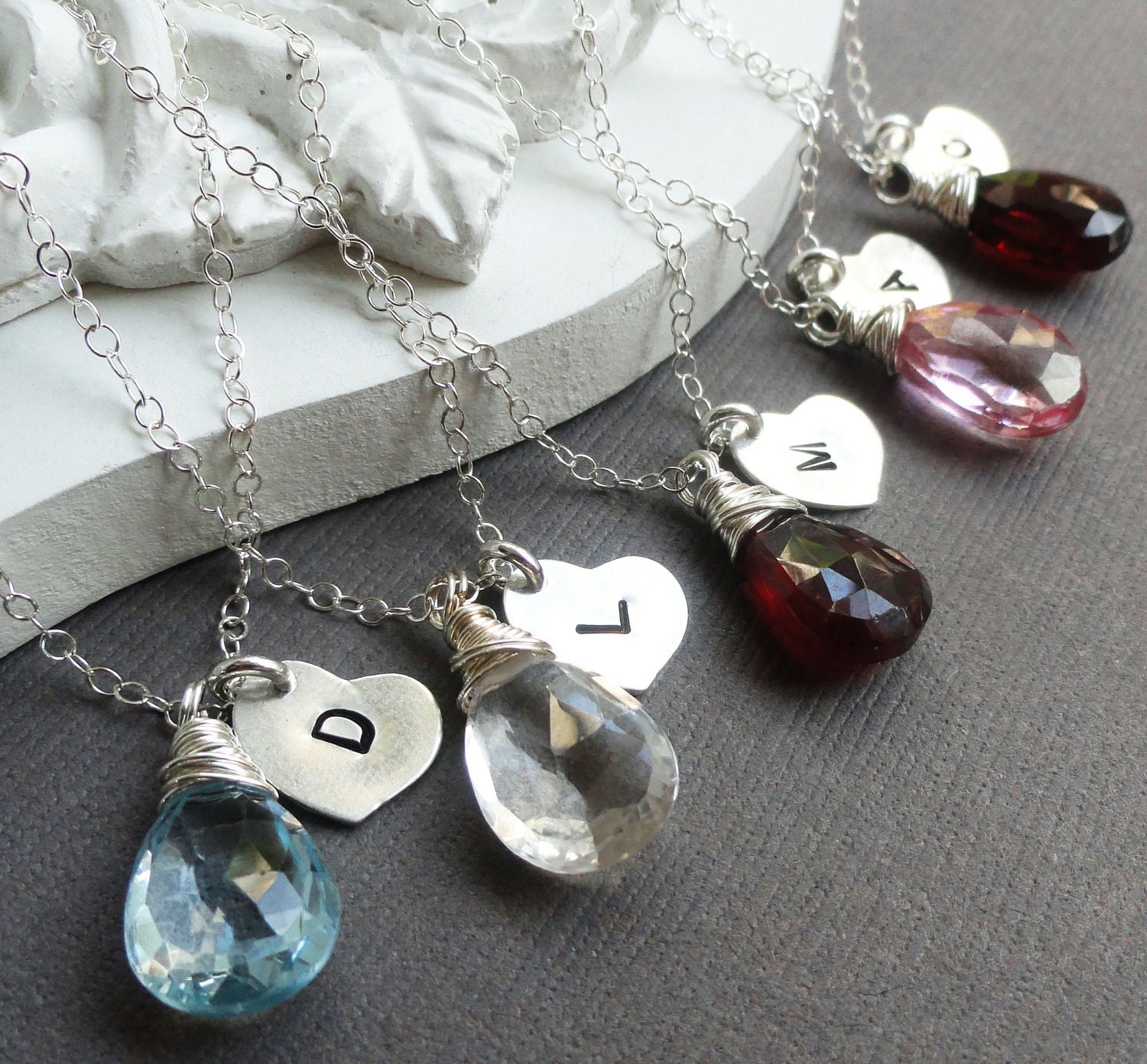 Six bridesmaid necklaces, Bridesmaid jewelry Gift Set, Personalized Necklaces, Sterling silver, heart charm necklaces, Bridal jewelry set