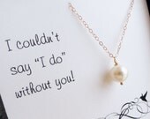 Set of 4: FOUR pearl necklaces & cards, bridesmaid jewelry gift set, Bridesmaid cards, Be my bridesmaid, bridesmaid invitations