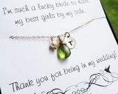 Set of 4: FOUR Bridesmaid thank you cards with initial necklace, personalized Bridesmaid gifts, personalized gold necklaces for bridesmaids