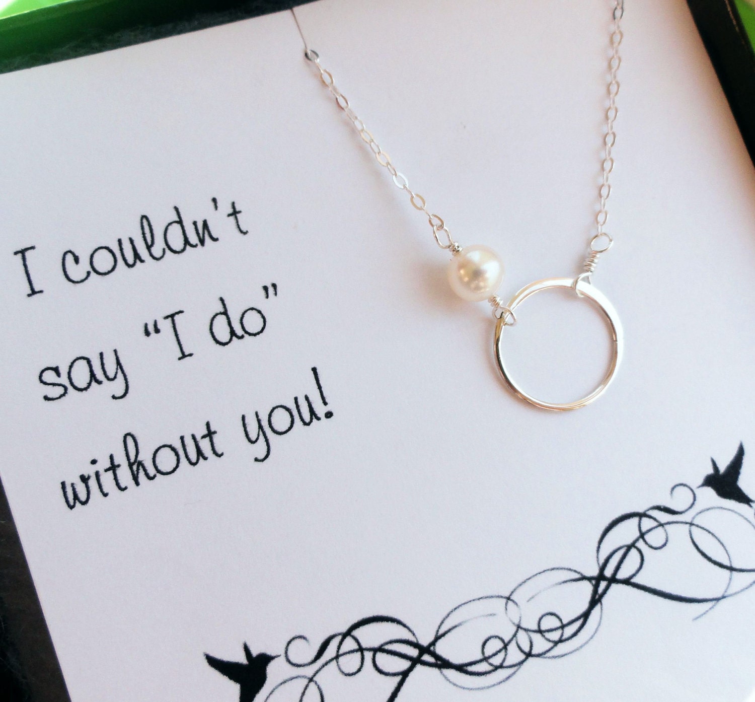 Set of 6: Six Bridesmaid cards with necklace, Bridesmaid gifts, bridesmaid thank you cards, bridesmaid necklaces