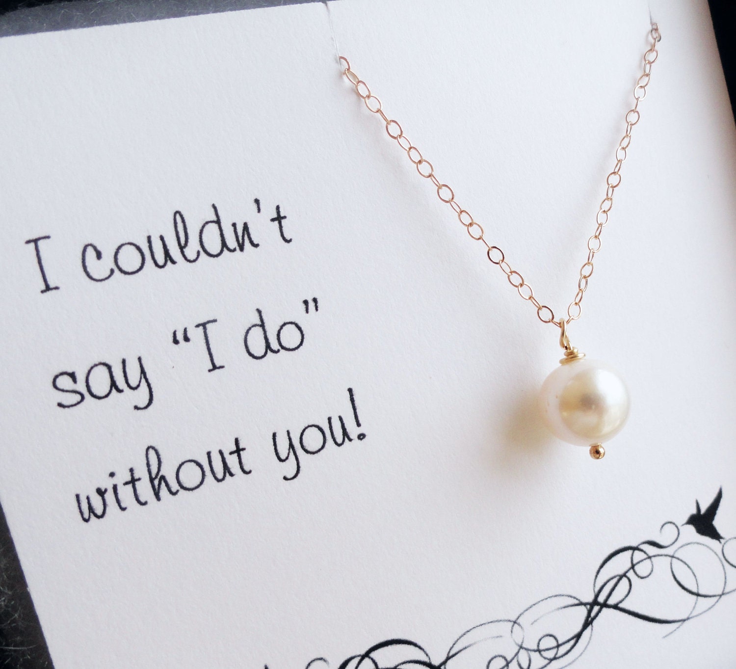 Set of 4: FOUR pearl necklaces & cards, bridesmaid jewelry gift set, Bridesmaid cards, Be my bridesmaid, bridesmaid invitations