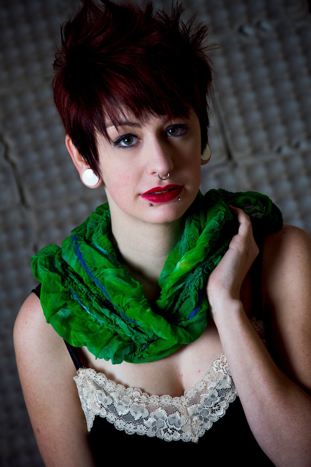 Emerald Dream. Nunofelted silk gauze scarf.
