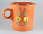Green and Yellow Button Earrings OOAK
